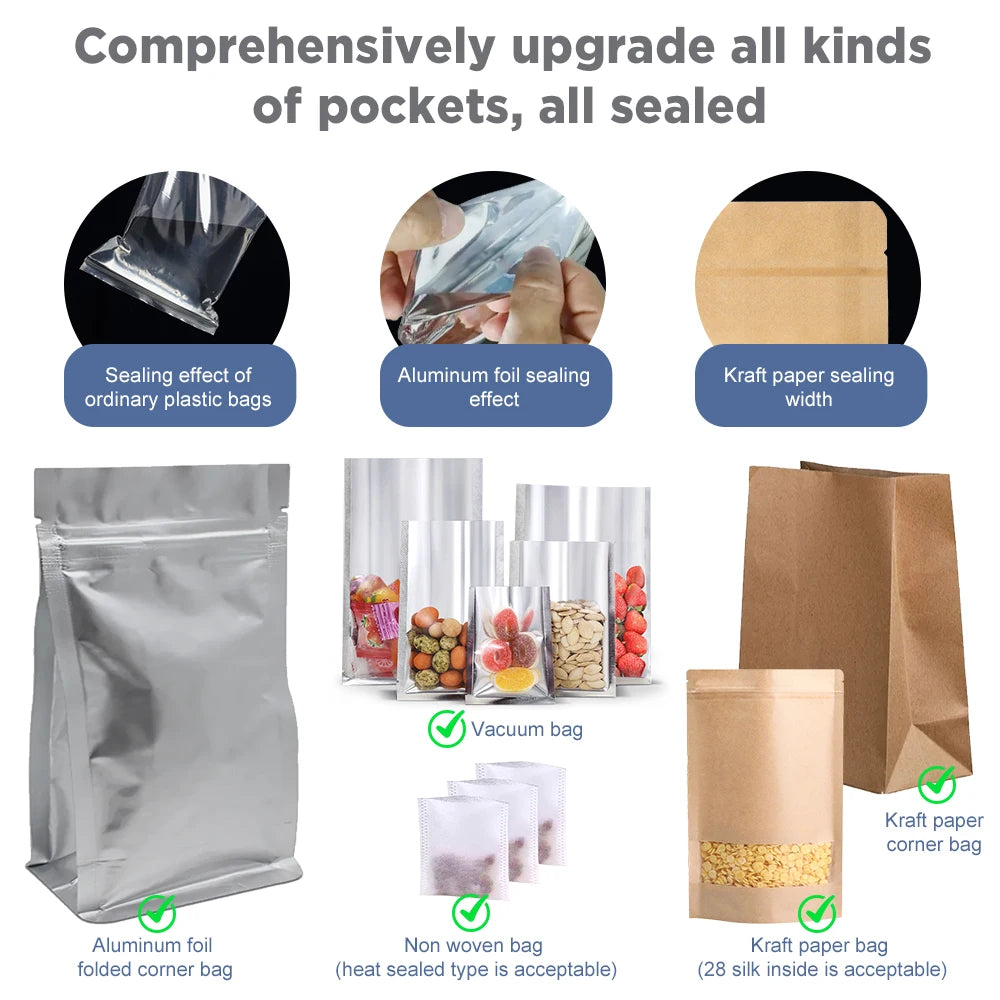 100/200mm Manual Heat Seal Machine Household Impulse Vacuum Sealing Food Meat Sealer Plastic Bags For Home Kitchen Storage