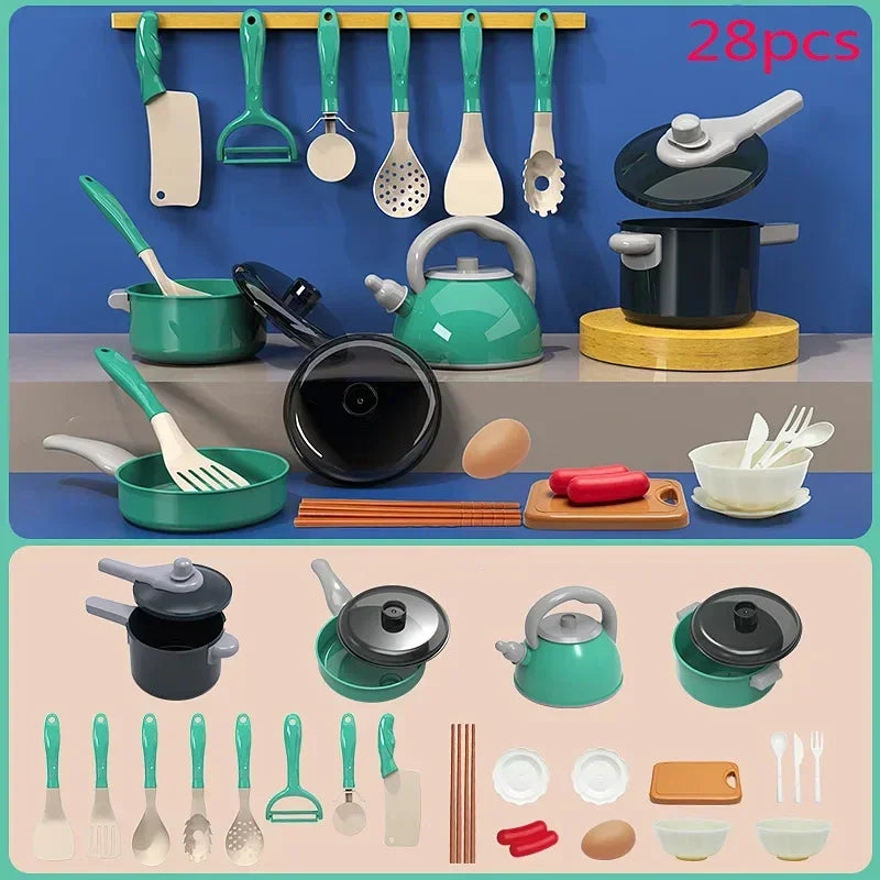 Children's Kitchen Toys 28PCS Pretend Cooking Toys With Pot Play Food Accessories Ideal Toddler Gift Kids Christmas Present