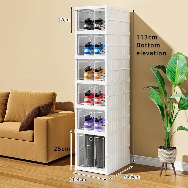 Shoe box for shoe storage 6 Layers Shoes Box Foldable Transparent Sneaker Storage Living Room Stackable free combination rack