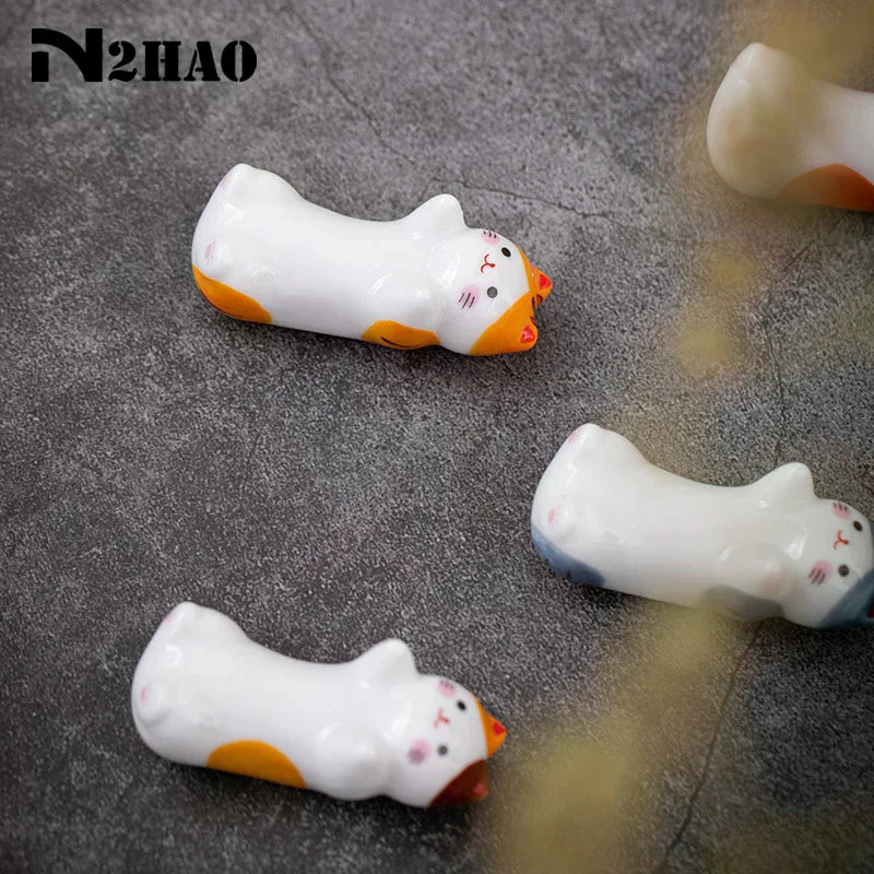Cute Ceramic Japanese Groceries Crafts Kittens Ceramic Chopstick Racks Household Trinkets Kittens Rich Cat Lucky Cat