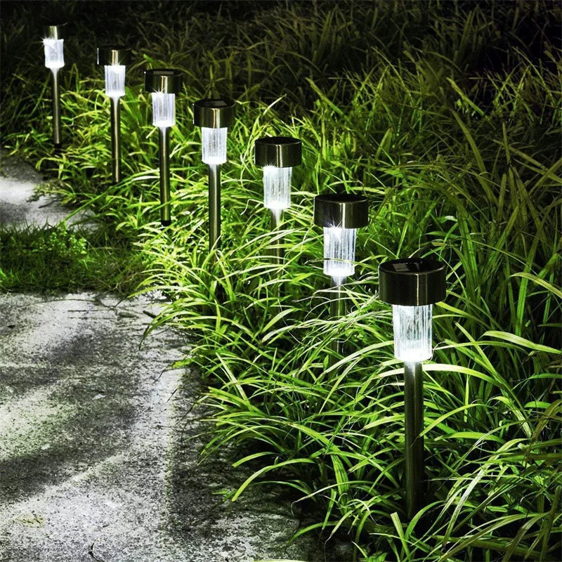 10-24PCS Stainless Steel Solar Garden Light Outdoor Solar Powered Lamp Lanter Waterproof Landscape Lighting Yard Lawn Decoration