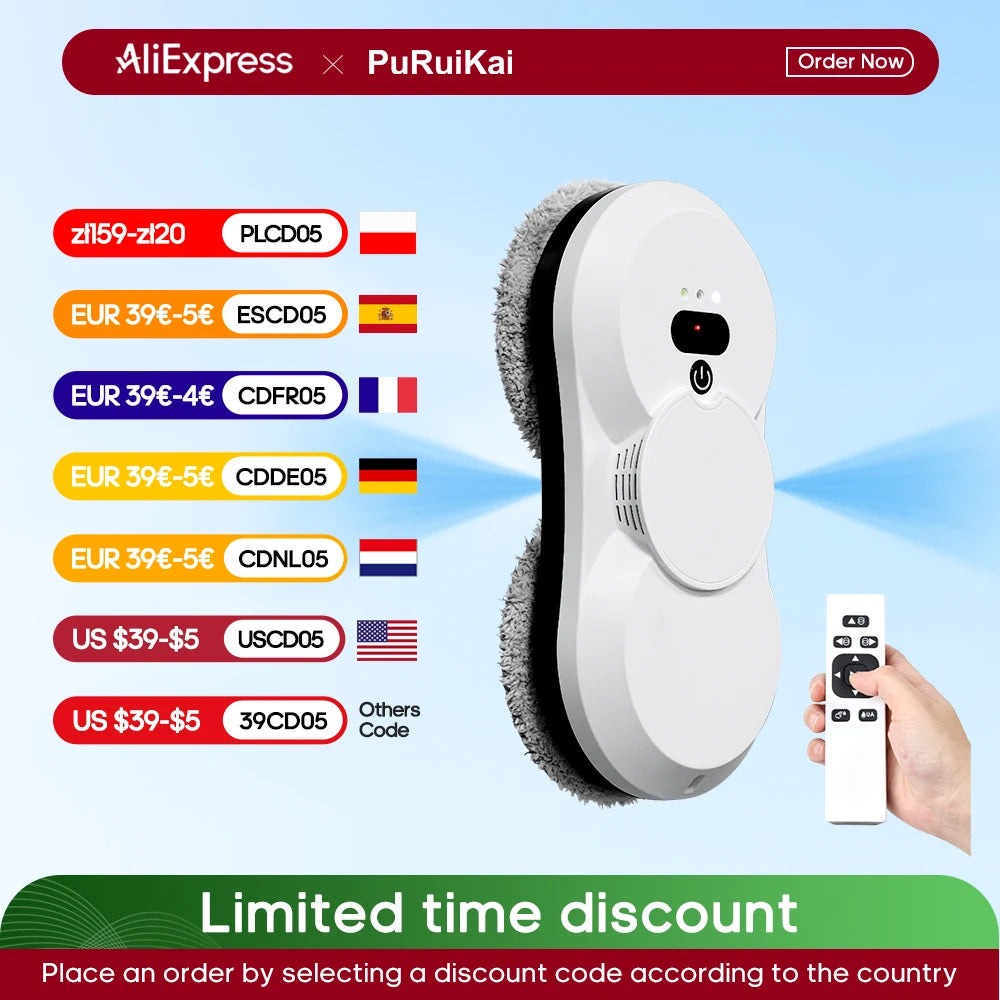 PuRuiKai robot electric automatic window cleaning Robotic vacuum cleaner, with remote control, two-way automatic spray