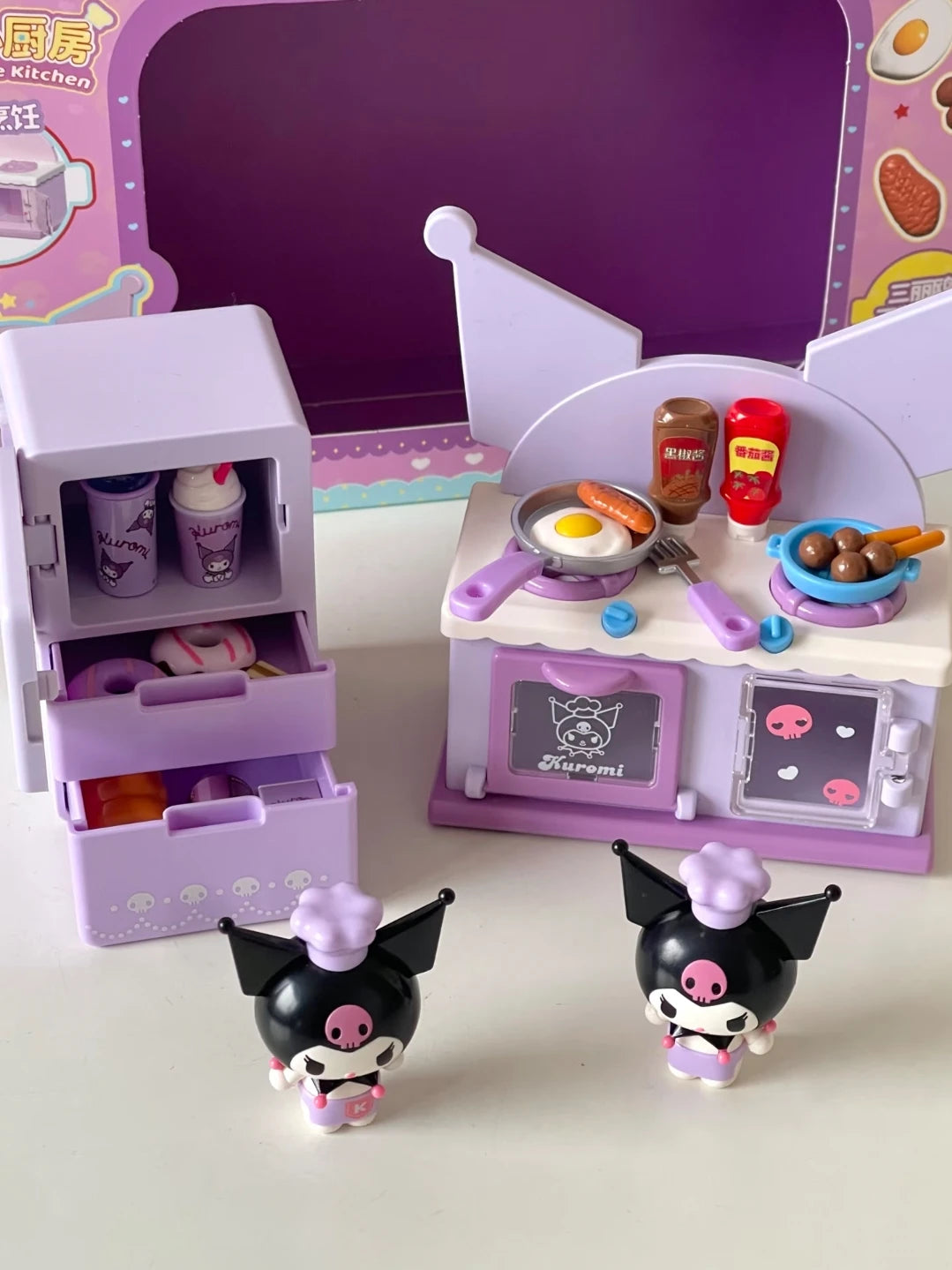 Sanrio Characters Kuromi Cinnamoroll Hellokitty Mini Kitchenware Set Kawaii Happy Little Kitchen Figures Happy Refrigerator Toy