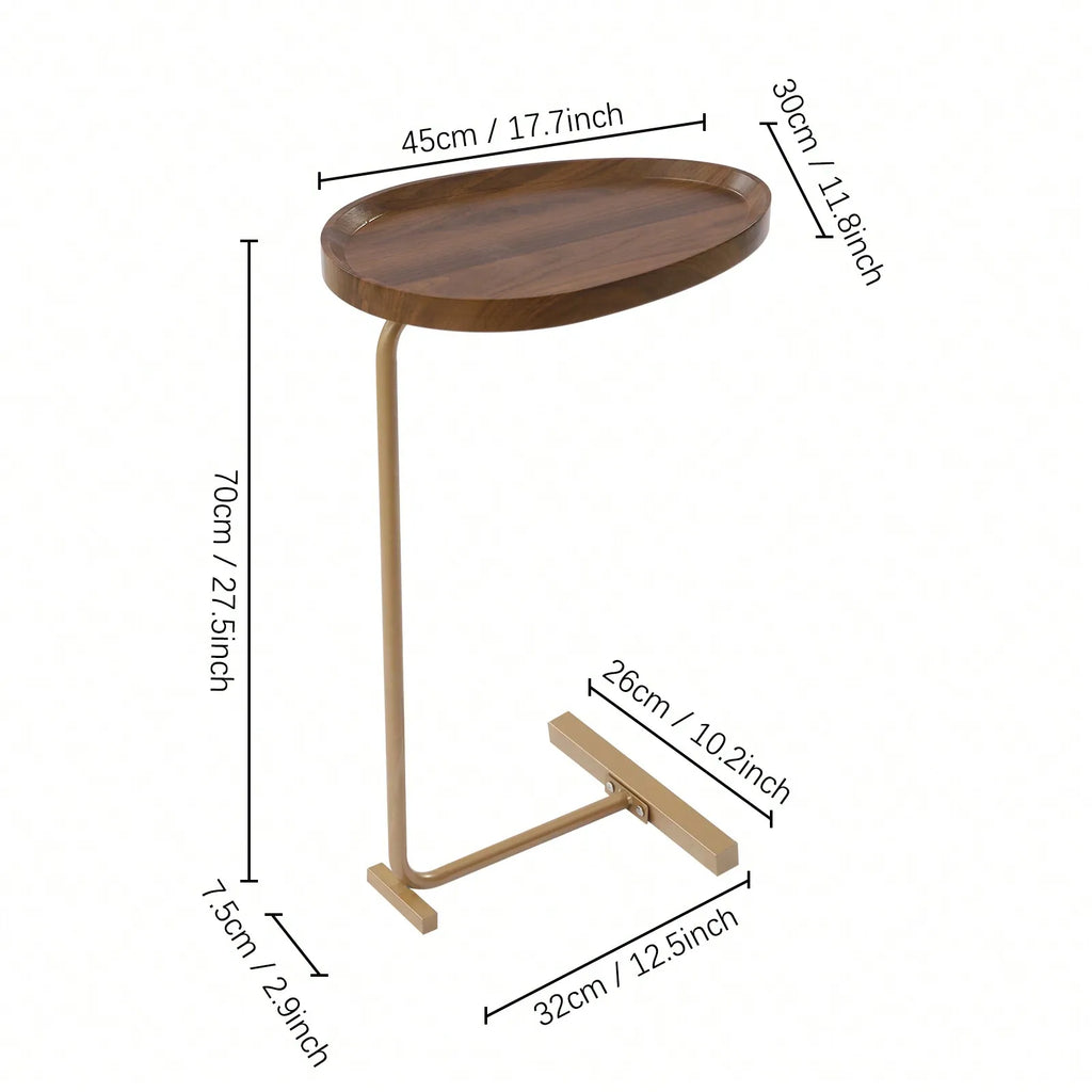 C Shaped End Table Side Table Small Gold Sofa Table Couch Snack Table Unique Almond Tabletop Home Decor 18x12inch