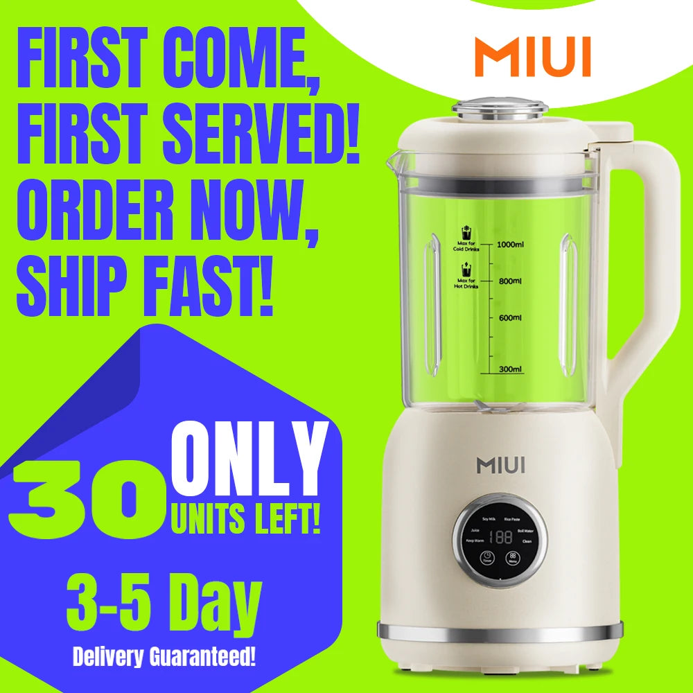 MIUI Food Blender, Multifunctional Hot & Cold Cooking Blender for Kitchen, 34oz./1L Smart Smoothie Blender with Self-Cleaning