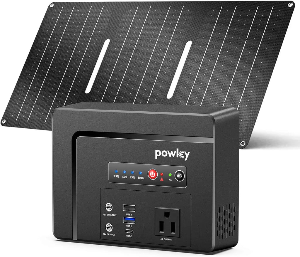 100W Solar Generator with Solar Panel 30W, 97Wh Portable Power Station Fast Charging Power Bank with Solar Charger for Camping
