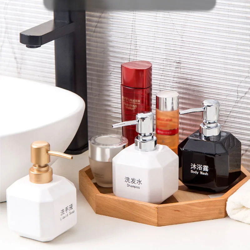 360ML Ceramic Hand Sanitizer Bottle Square Black & White Soap Liquid Container Home Shampoo Shower Gel Dividing Bottle Bathroom
