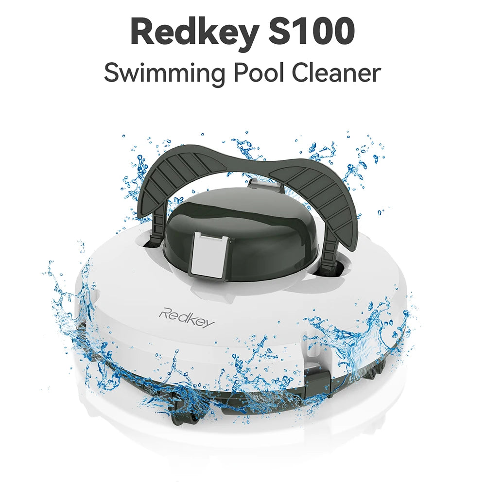 Redkey S100 Robot Pool Cleaner Cordless 28W 5200mAh 130-Min 180μm Filtration Auto-Cleaning Pool Vacuum Cleaner IPX8 Waterproof