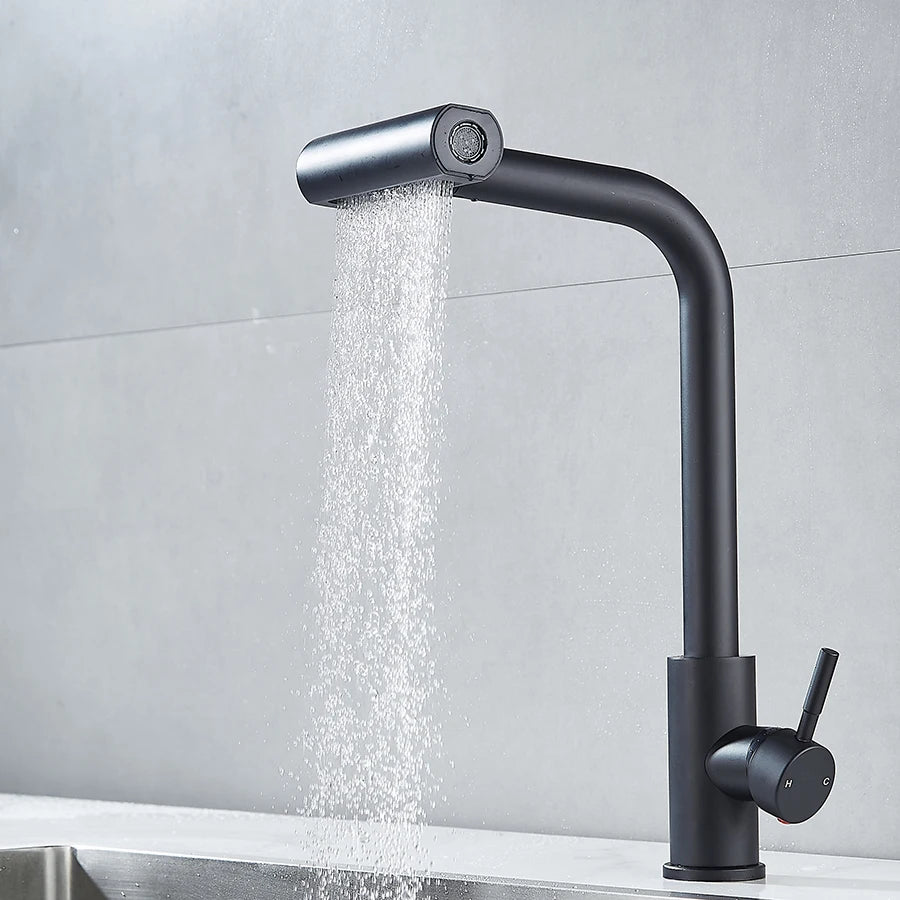 4-Mode Black Pull-Out Kitchen Faucet | RV & Home Hot/Cold Sink Faucet