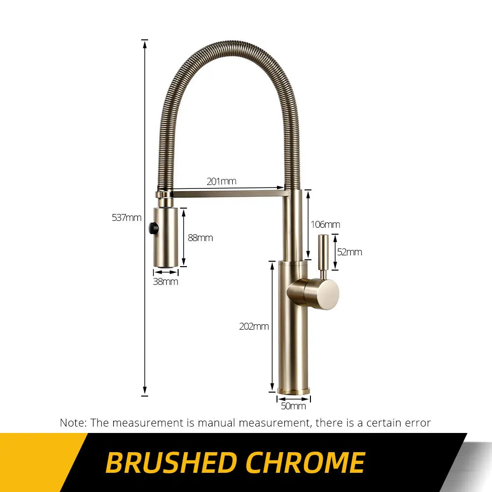 Brushed Gold Kitchen Faucets Brass Mixer for Kitchen Sink Single Lever Pull Out Spring Spout Tap Hot Cold Water 1036