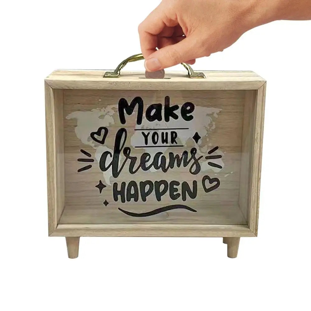 Money Saving Box Coin Saver Wooden Money Bank With Clear Window Reusable Cash Savings Case For Couples Friends Partners Children