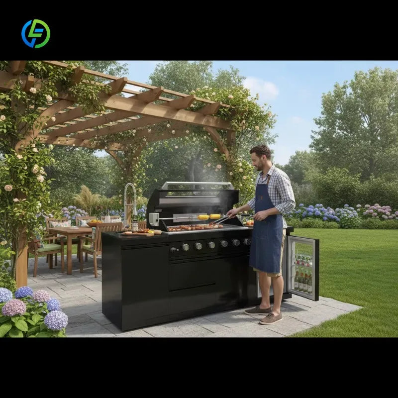 Customized All-Weather Outdoor Cooking Station Modern Black Outdoor BBQ Kitchen for Garden Patio Backyard Outdoor Living