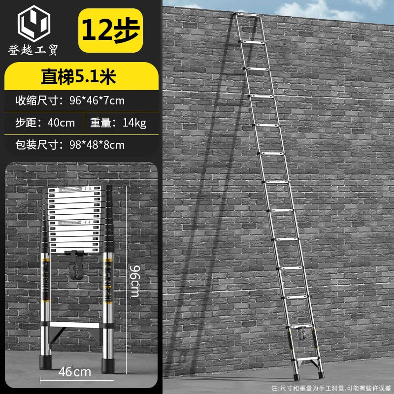 Telescopic ladder Multifunctional stainless steel herringbone walking ladder Folding lift straight ladder Thickened engineering