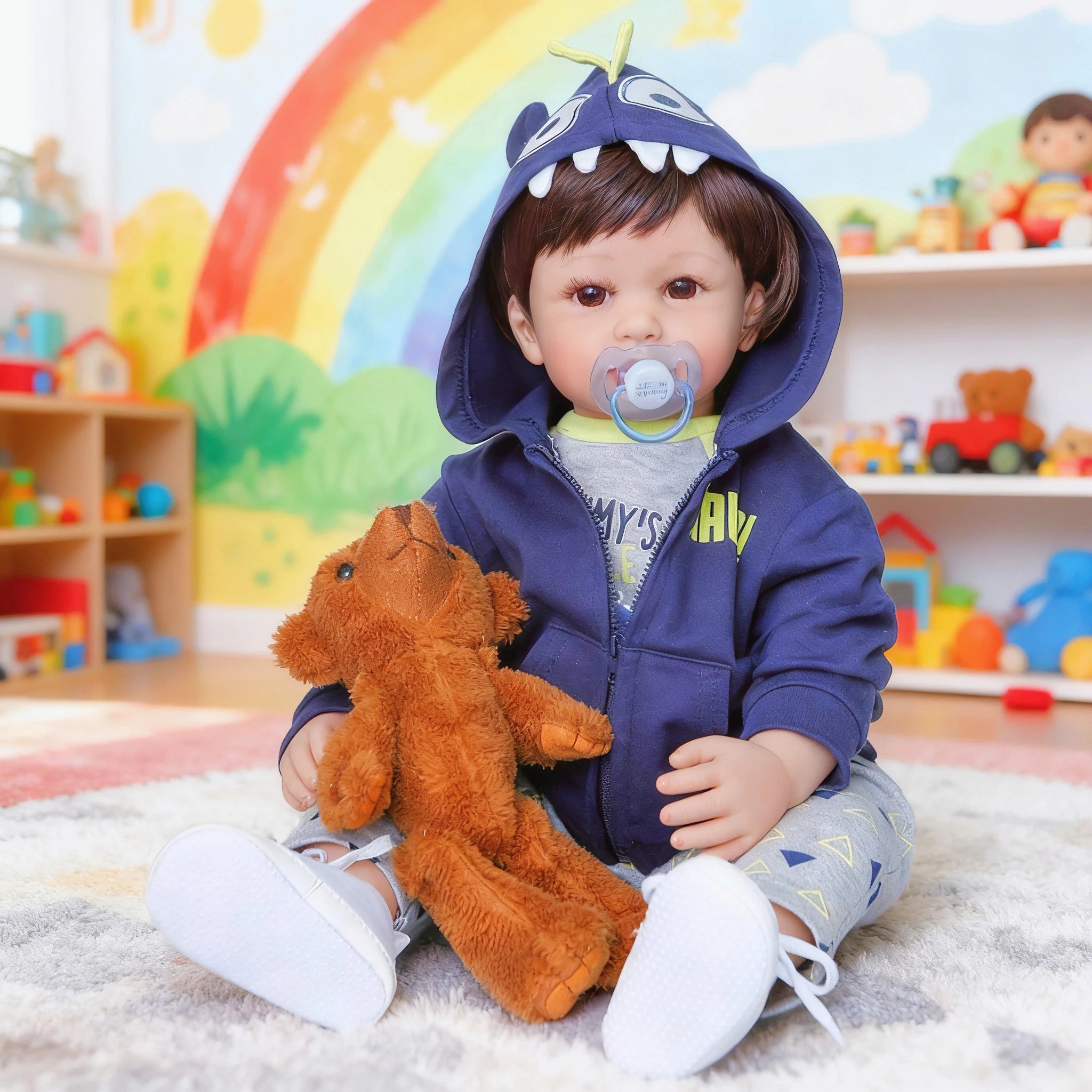 24-inch lifelike Reborn doll, handmade vinyl, soft fabric body with wig Hair realistic child