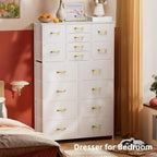 Tall Dresser for Bedroom,16 Drawer Dressers & Chests of Drawers, Fabric Bedroom Dresser with Wood Top, Metal Frame,Storage Tower