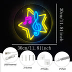 Note Neon Sign, Music Art Wall Led Sign Night Light, Usb Power Supply, Five-Pointed Star Sign, Bar, Music Room Decoration.