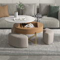 31.5" Round Marbling Pattern Slate Coffee Table with Storage 3 Stools Wood Rustic Boho Lift Top Coffee Table Set for Living Room