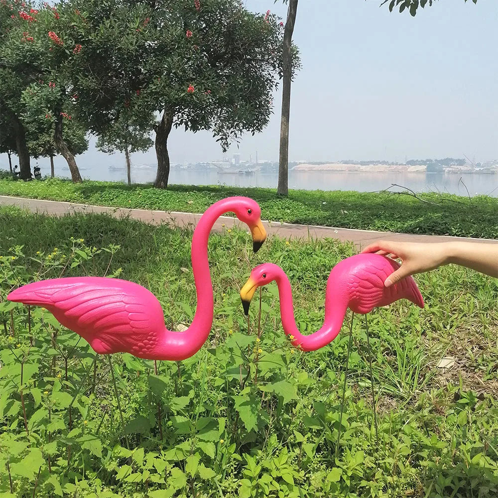 2PCS Pink Flamingos Yard Decorations 29"/23" Tall Plastic Flamingo Statue Metal Stakes Lawn Ornaments Outdoor Garden Decor