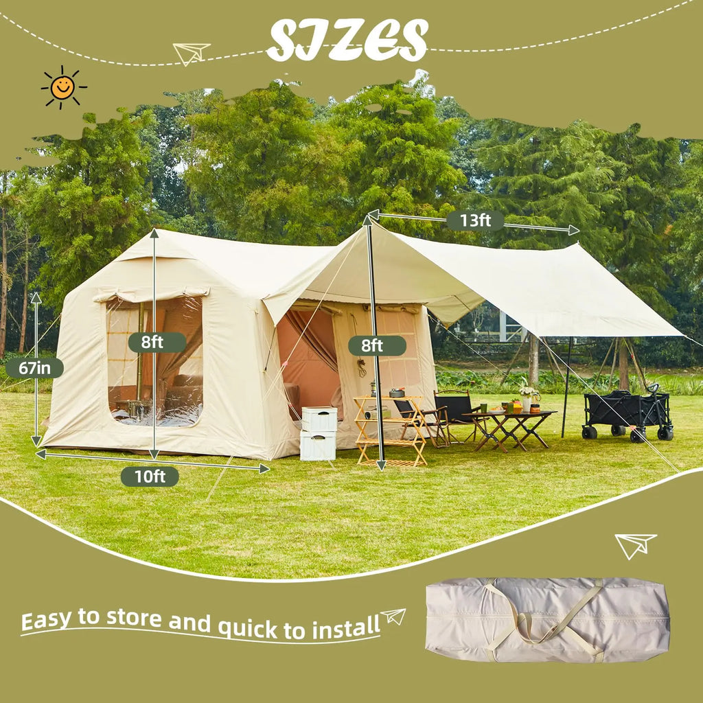 Air Glamping Tents with Hand Pump, Easy Setup Windproof Blow up Tent,4 Season Waterproof Oxford Fabric Infatable Tent