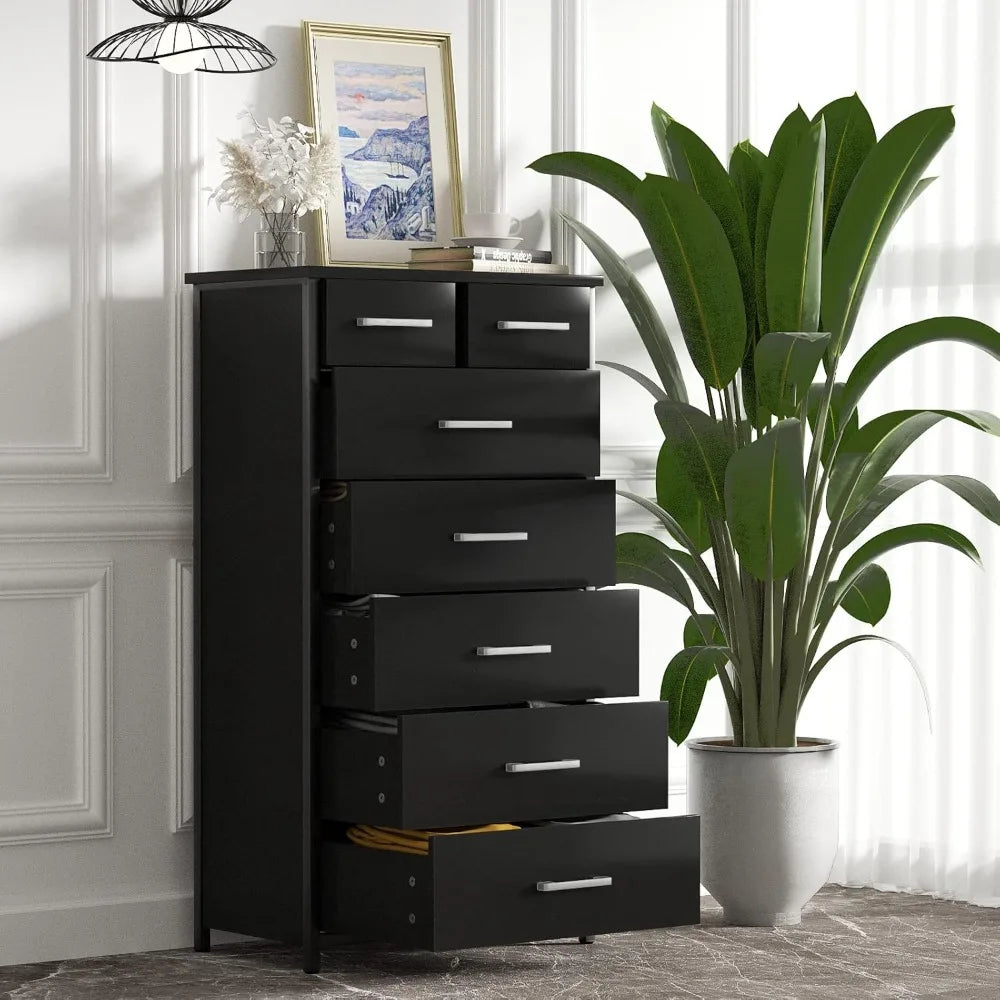 7 Drawer Tall Dresser with Sturdy Metal Frame, Industrial Drawer Chest for Bedroom, Clothes Storage Cabinet