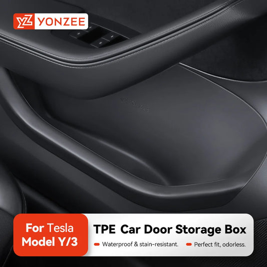 YZ For Tesla Model 3 Y Highland Juniper Car Door Side Storage Box Front Rear Side TPE Door Storage Organizer Tray Accessories