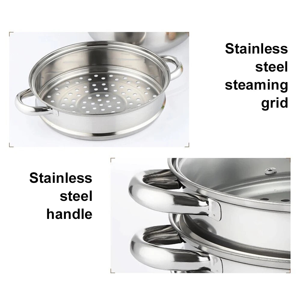 3 Tier Food Steamer with Lid Stainless Steel Steamer Cooker Steamer Pot for Cooking for Vegetable Dumpling Stock Sauce Food