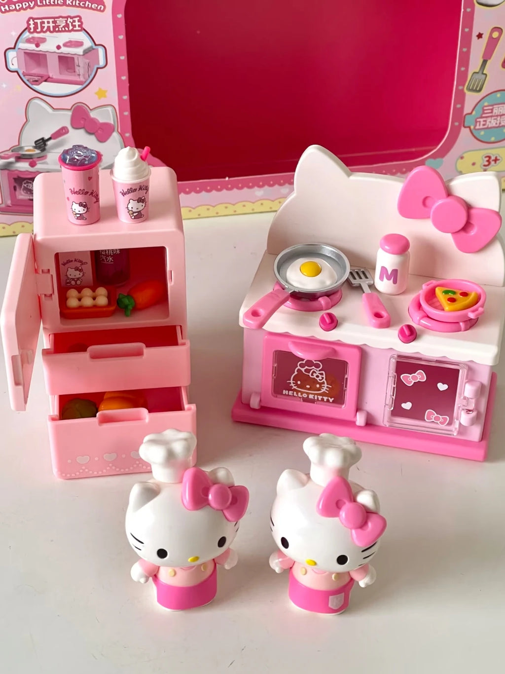 Sanrio Characters Kuromi Cinnamoroll Hellokitty Mini Kitchenware Set Kawaii Happy Little Kitchen Figures Happy Refrigerator Toy