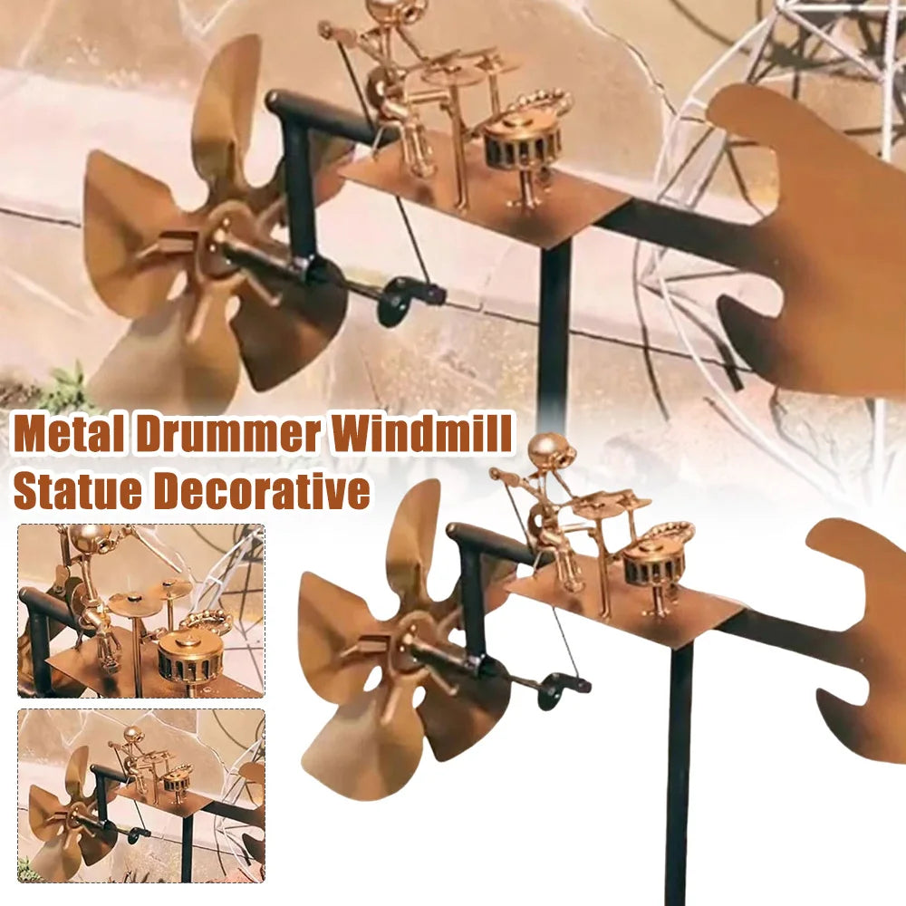 Metal Wind Spinner Metal Drummer Windmill Statue Decorative Wind Power Rock Art Statue for Garden Yard Patio Lawn Porch Backyard
