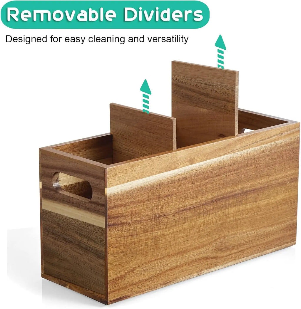 Wooden Silverware Holder Kitchen Utensil Caddy with 3 Compartments Cutlery Storage Organizer For Spoon Fork Holder Countertop