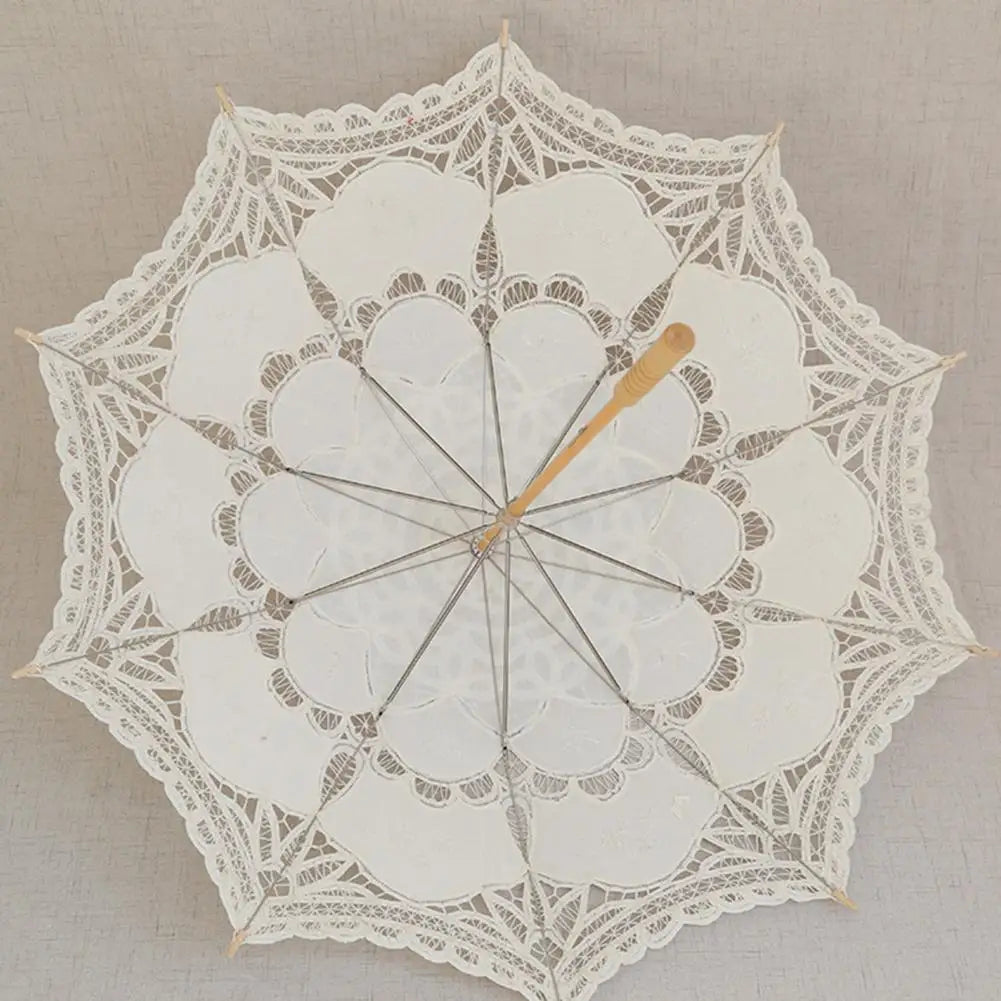 68cm  Embroidery Lace Parasol Umbrella Wedding Decoration Photo Prop Vintage White Palace Craft Lace Umbrella Anti-UV Sunshade