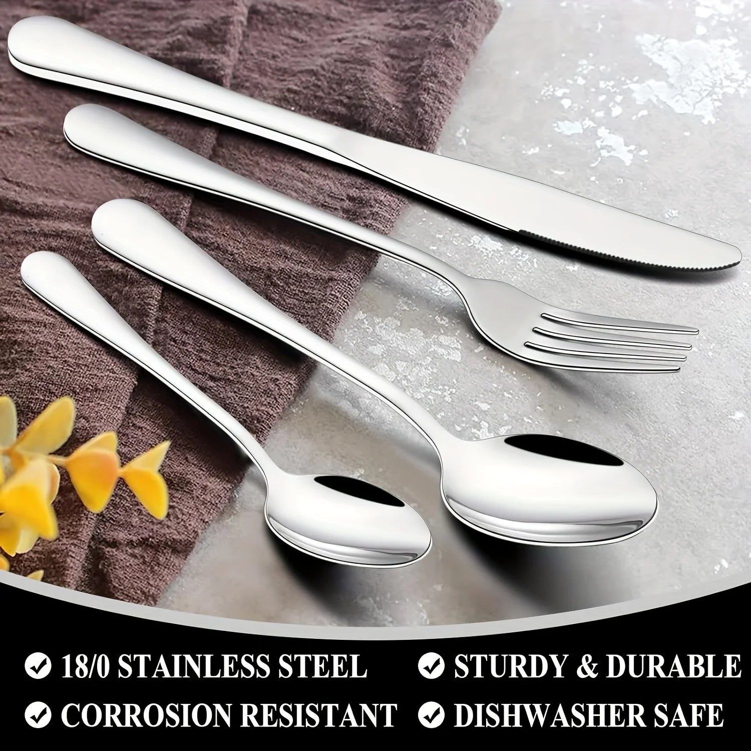 60pcs, Stainless Steel Flatware Set Black Silverware Mirror Polished Cutlery Set Birthdays Independence Day Dishwasher Safe