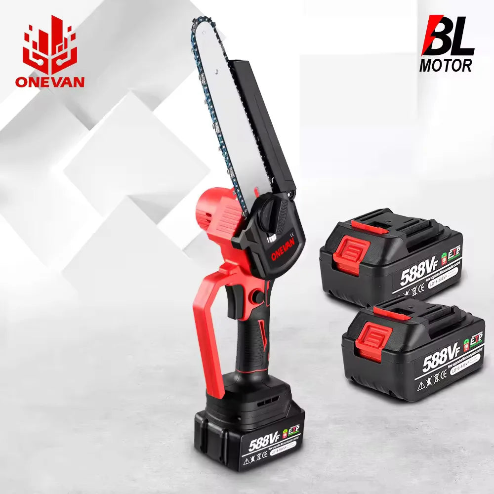 ONEVAN 8Inch Brushless Electric Chainsaw 4500W Cordless Electric Saw Rechargeable Woodworking Tool For Makita 18V Battery Pin