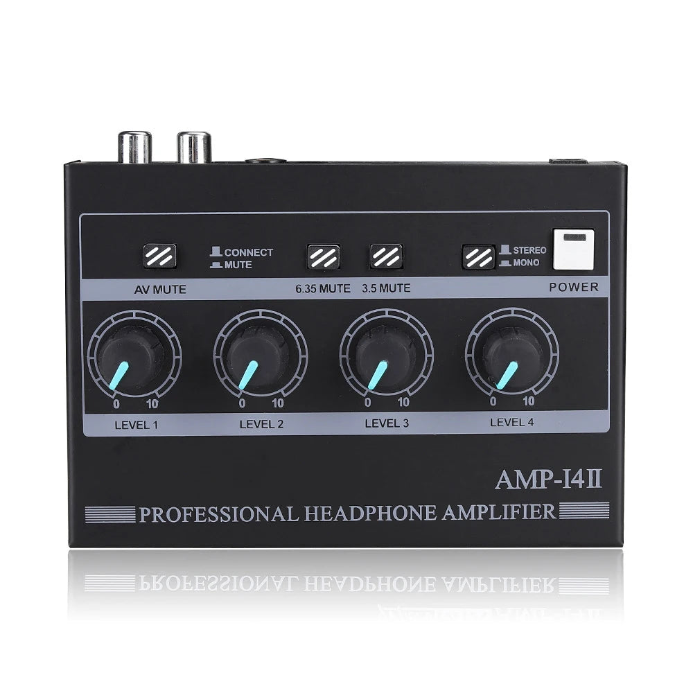 4-Channel Mono/Stereo Audio Set AMP Headphone Amplifier with RCA & 3.5mm & 6.35mm Input for Studio and Stage