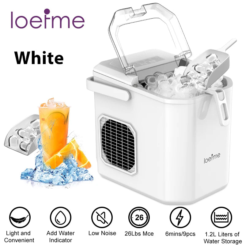 Loefme Desktop Fully Automatic Bullet Shaped Ice Maker 12kg/24h Fast Ice Making Suitable For Home Automatic Cleaning Ice Machine