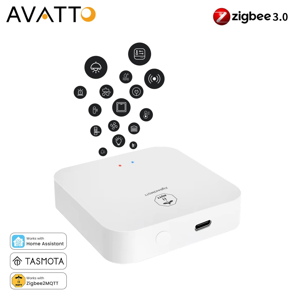 AVATTO Smart Home Automation Wireless Bridge，ZigBee3.0 Dongle Plus Smart Gateway Hub Support Tasmota ZigBee2MQTT Home Assistant