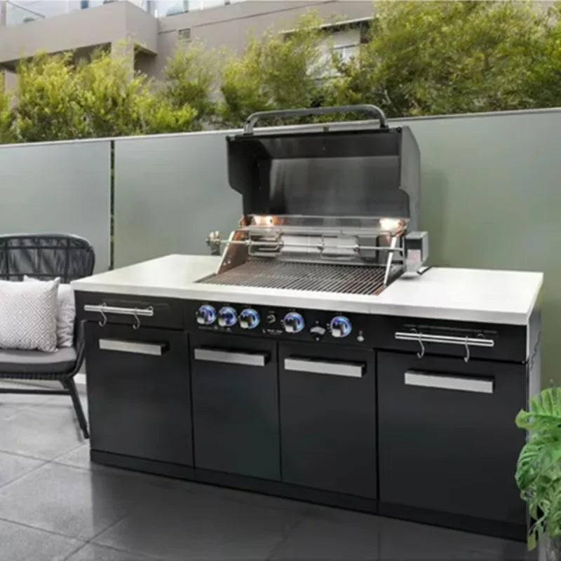 Customized Industrial Compact Outdoor Kitchen Set Gas Grill & Storage Cabinet for Small Patio & Apartment Balconies