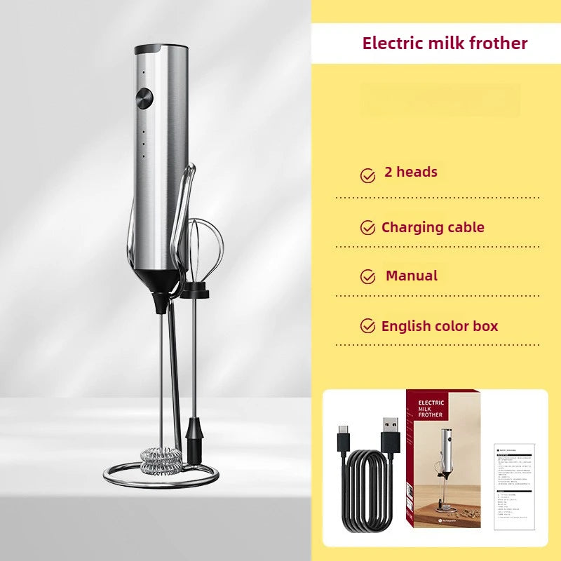 USB Rechargeable Milk Frother 2in1 Electric Egg Beater Whisk Coffee Mixer Double Heads Milk Frothers Baking Stirrer Food Blender
