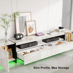 94.5" W TV Stand for Up to 100" TV, Modern Entertainment Center with LED Lights and Power Outlets, Media Console with Cabinet