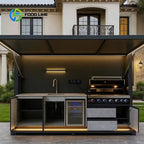 Customized Modern Outdoor Kitchen Cabinet With Acrylic Faucet Sink and Storage For Patio Deck BBQ Station