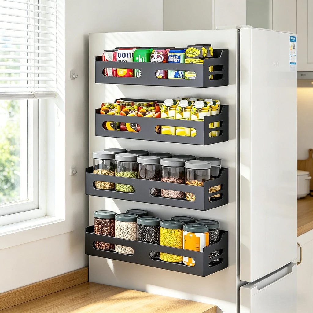 Magnetic Refrigerator Side Storage Rack No Punch Kitchen Organizer Microwave Oven Wall Mounted Shelf Multifunctional Holder