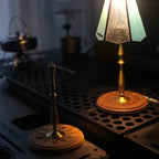 Outdoor Camping Desktop Lamp Holder, Pure Copper, Solid Wood Combination Lamp Holder, Equipped with 1/4 Connecting Screw