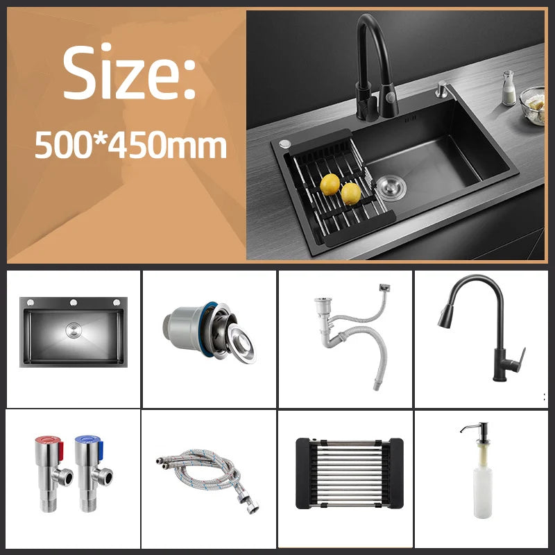 304 Stainless Steel Kitchen Sink Topmount Single Bowl Wash Basin For Home Fixture Drain Accessories Single Slot Kichen Sink