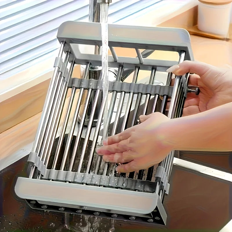 Kitchen Sink Drain Rack Stainless Steel Extendable Dish Drying Rack Drain basket Fruit Vegetable Washing Drainer Storage rack