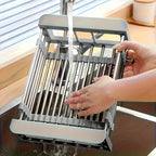 Kitchen Sink Drain Rack Stainless Steel Extendable Dish Drying Rack Drain basket Fruit Vegetable Washing Drainer Storage rack