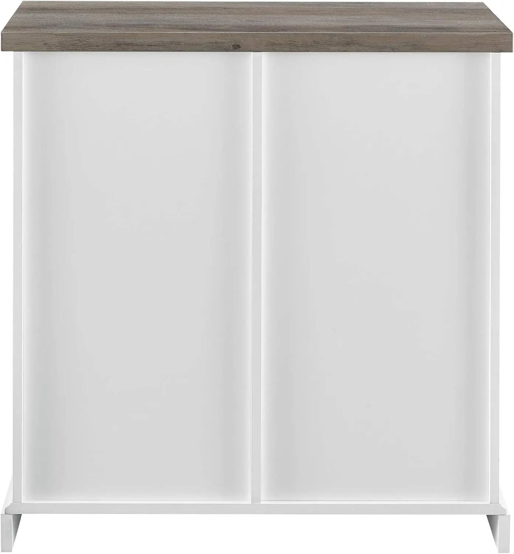 Willa Modern Farmhouse Sliding Single Slat Door Storage Console, 32 Inch, White And Grey Wash