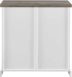 Willa Modern Farmhouse Sliding Single Slat Door Storage Console, 32 Inch, White And Grey Wash