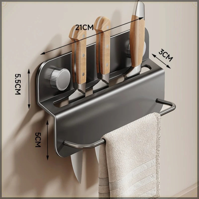 Suction Cup Kitchen Knife Rack Carbon Steel Wall Mount Punch Free Multifunctional Kitchen Rack Traceless Utensil Storage Rack