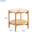 JOYLIVE Rattan Coffee Table Japanese Double Layer Detachable Solid Wood Table Glass Round Home Small Table 2022 New Dropshipping