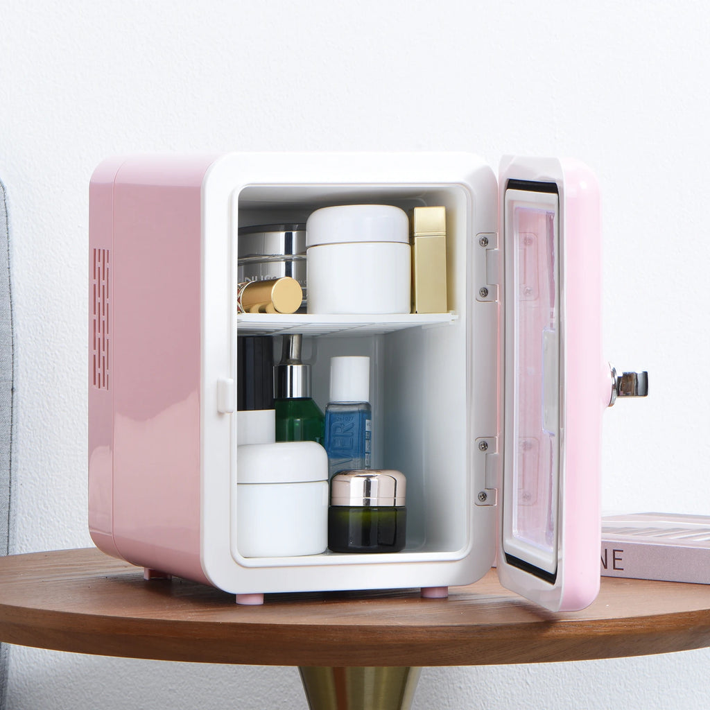 iceBlue Viewing Window Mini Fridge 4L/6Can Makeup Drink Dual-use Cooler Warmer Refrigerator for Camping Car Home Dormitory Gift
