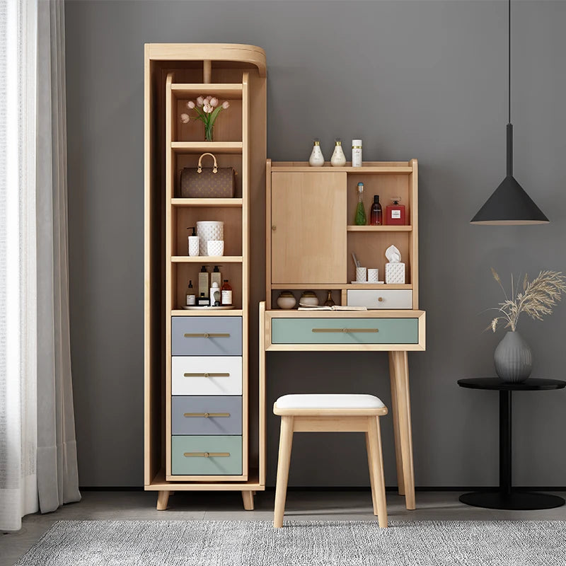 Solid wood dresser, full-length mirror integrated bedroom, simple modern full-body mirror, dresser, storage cabinet, makeup tabl